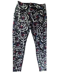 CVG Rose Print Leggings Large Stretch pants Activewear Womens yoga exercise